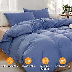 TOCOMOA Queen Duvet Cover Set - Solid Blue